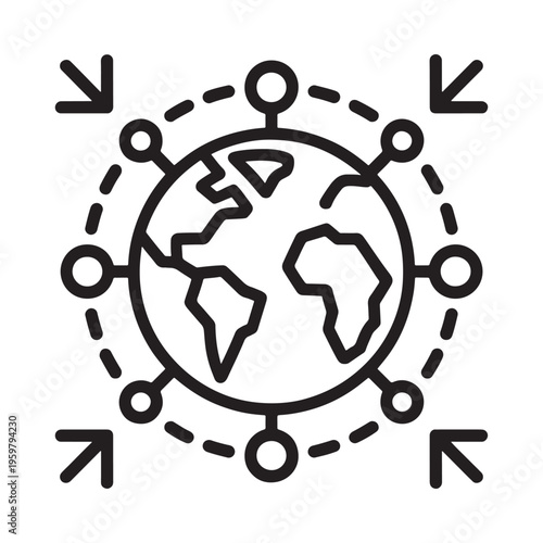 Global network connection illustrated with a world map and dotted lines