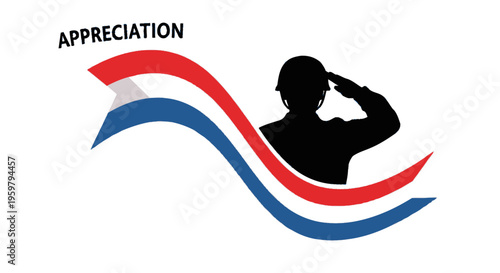 Soldier saluting with red white blue.