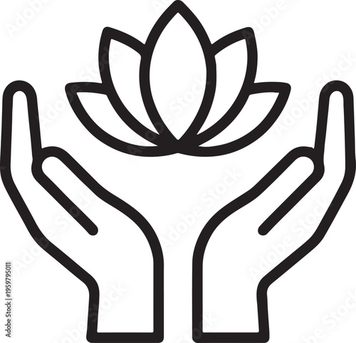 Lotus flower in hands wellness vector icon