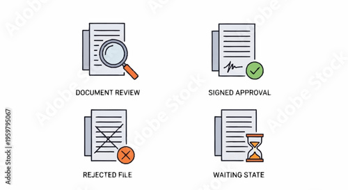 Flat icons of document statuses.