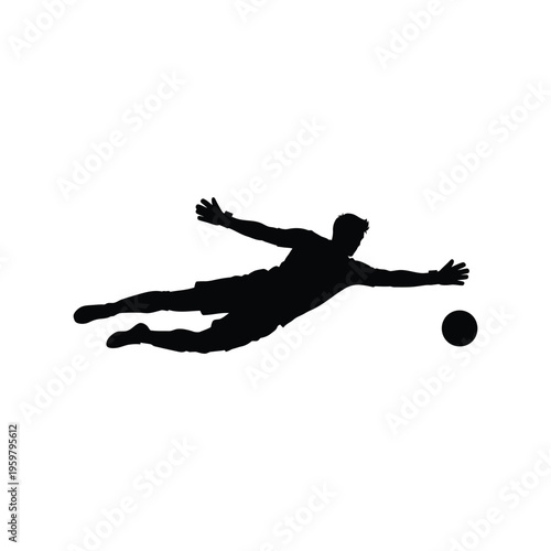 Soccer Goalkeeper Silhouette Diving Save Vector Isolated on White Background