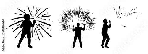 Party popper set with bold silhouette design featuring festive, celebratory, and party elements with fireworks and confetti