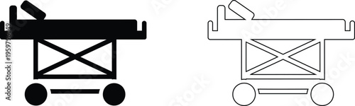 Medical stretcher icons in solid and outline styles, hospital gurney vector set for emergency care, clinical patient bed symbols for healthcare apps