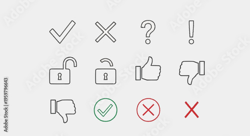 A collection of approval and disapproval icons.