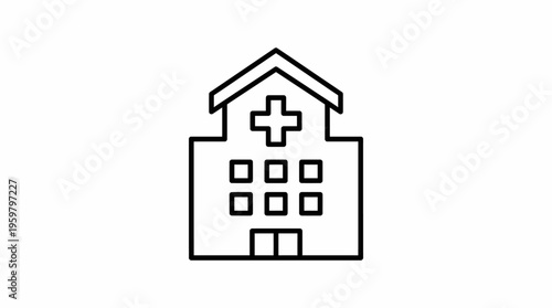 Small Hospital Building Icon with Medical Cross, Healthcare Clinic Facility, isolated white background