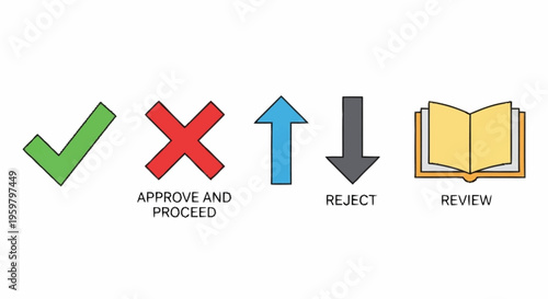 Flat design workflow approval icons set.