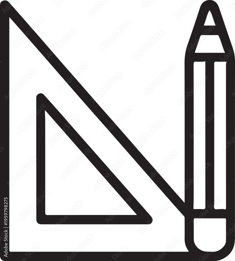 Fototapeta premium Pencil and triangle ruler tool vector icon