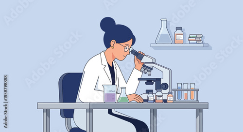 A smiling woman physician and professional healthcare worker wear a stethoscope while providing medical care to a patient alongside a nurse in a cartoon vector illustration hospital office