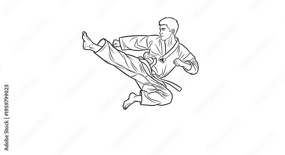 Fototapeta premium Dynamic Karate Kick - A Focused Martial Arts Illustration.