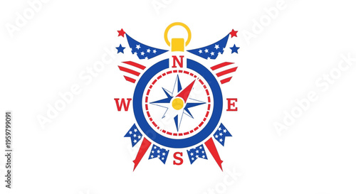 American Compass Navigation Symbol Icon.