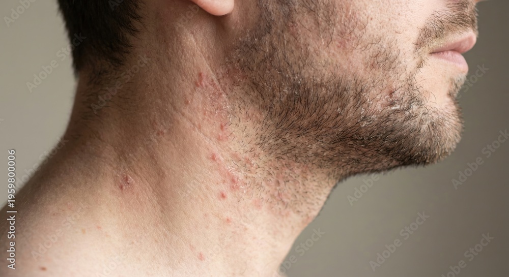 Naklejka premium Close-up of razor burn and skin irritation on man's neck