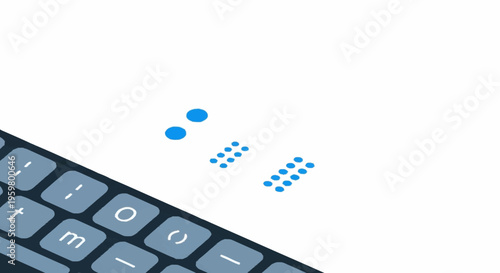 Close-up of keyboard with blue braille dots.
