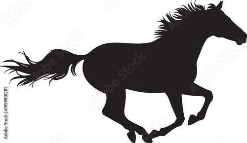 Black silhouette of a horse running freely  strong and fast animal