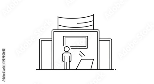 Exhibition Booth with Person Viewing Display Screen.