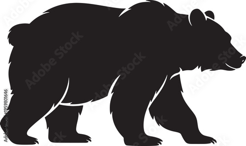 Black bear walking profile view illustration with white highlights