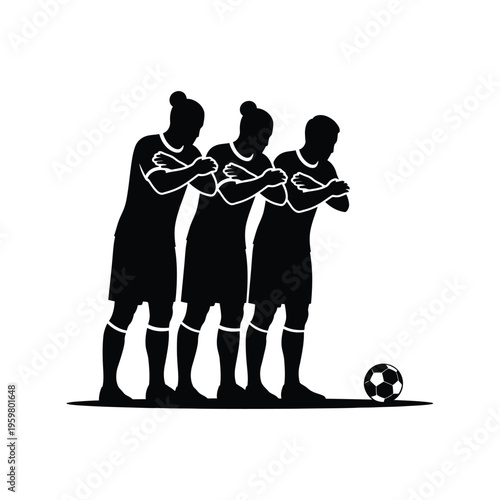 Soccer Wall Vector Silhouette of Players Defending Free Kick Isolated on White Background