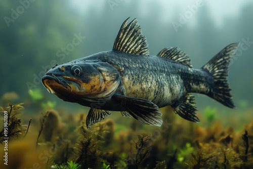 Large-mouthed fish swimming in a field.