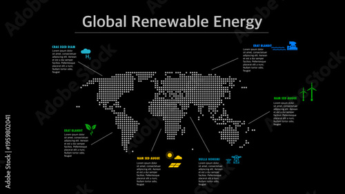 Global Renewable Energy Map Infographic with Sustainable Power Sources