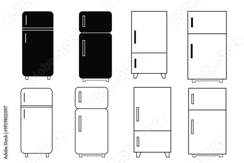 vector illustration of a set of a set of a refrigerator. Fridge icon Flat isolated outline sign. set of 4 black and white fridge icon.