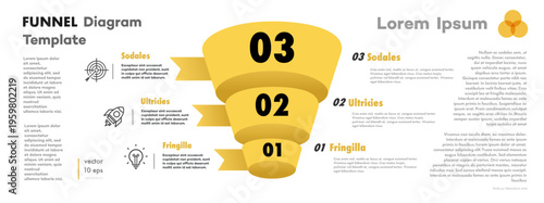 Funnel or pyramid infographic diagram 3d isometric 3 level, options, parts for workflow layout, processing, presentation, marketing, timelines, apps, banner, web