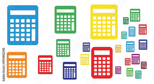 Colorful collection of calculators in varied sizes a digital silhouette