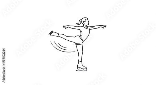 Figure skater performing a spiral, arms extended for balance.