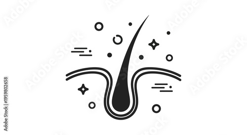 Hair follicle diagram with decorative elements a black silhouette