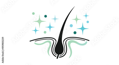 Hair follicle diagram with sparkling elements a dark silhouette