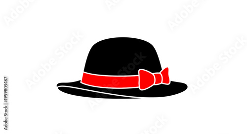 Black hat with red bow.