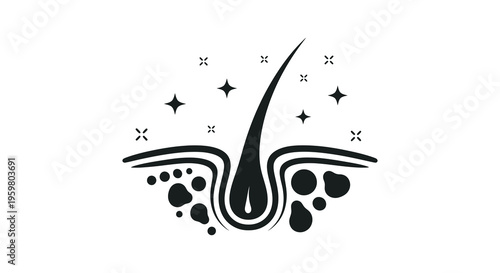 Detailed illustration of a human hair follicle and skin silhouette