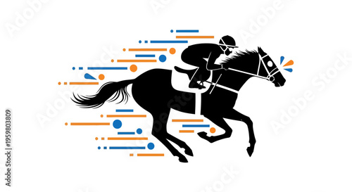 Silhouette of horse and jockey racing.