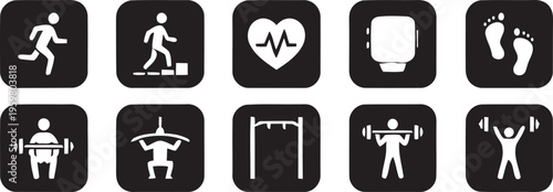 Fitness and Gym Icon Set Running Weightlifting Symbols