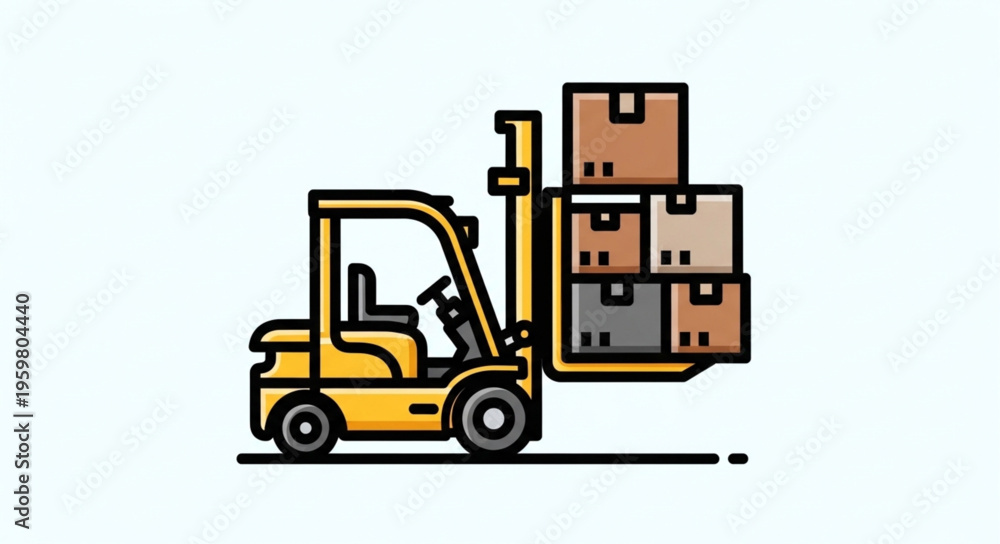 Naklejka premium Forklift Lifting Boxes - A Symbol of Logistics and Industrial Operations.