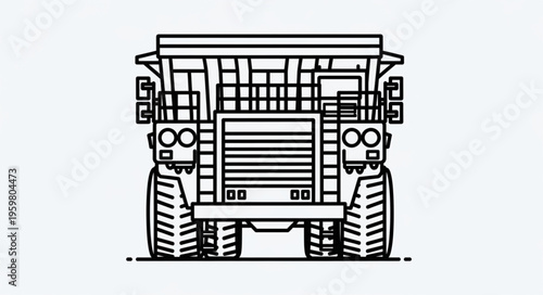 Front View of a Heavy-Duty Mining Dump Truck Illustration.