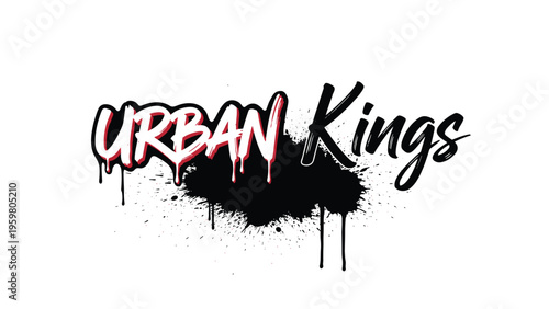Urban Kings text in a stylish calligraphic font set against a gritty black paint splatter with dripping liquid effects on white.