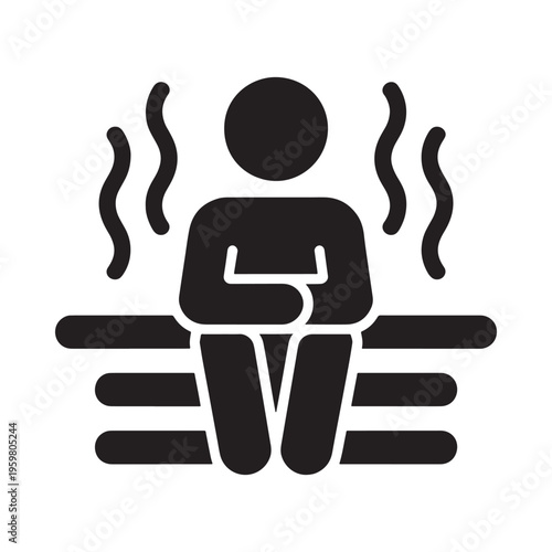 Simple black icon depicting a person relaxing in a hot tub