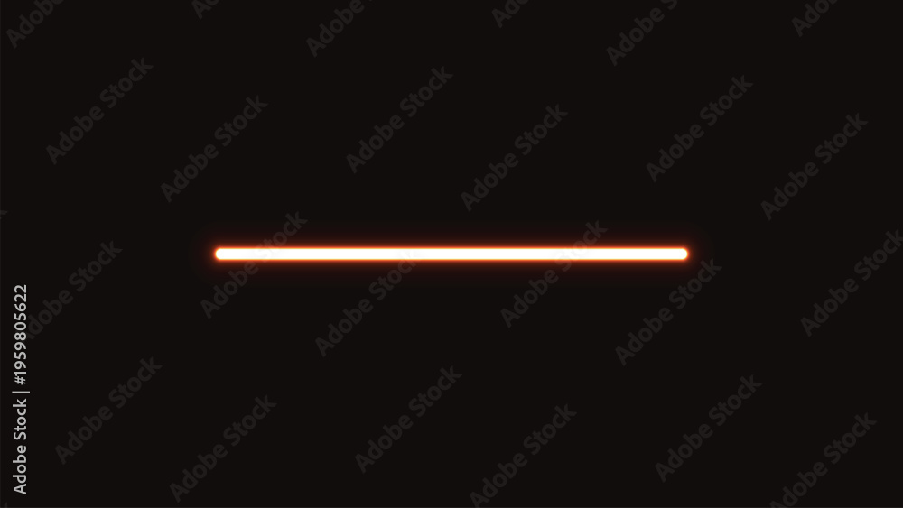Obraz premium Bright orange neon light line glowing on dark black background