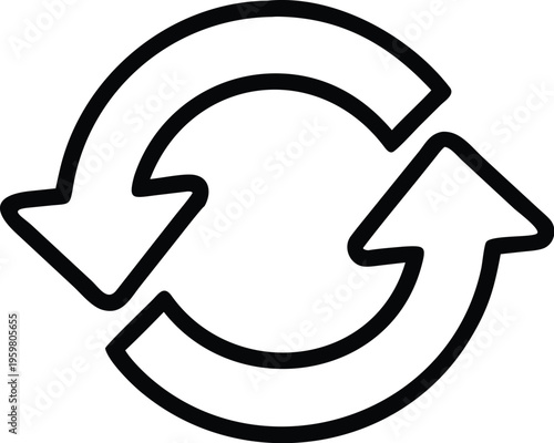 A simple black and white illustration depicts a circular arrow suggesting a cyclical process or continuous loop indicating repetition high quality professional detailed modern elegant stylish