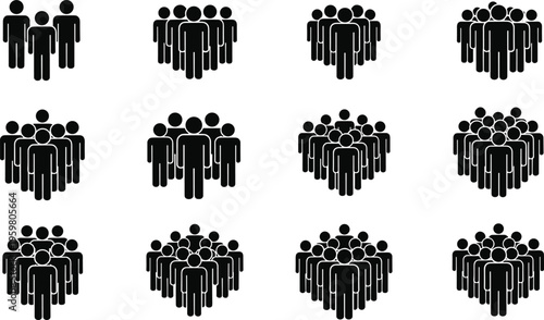 People crowd silhouette icons set community teamwork collection illustration
