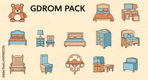 GDROM Pack - Hand-Drawn Furniture and Teddy Bear Collection.