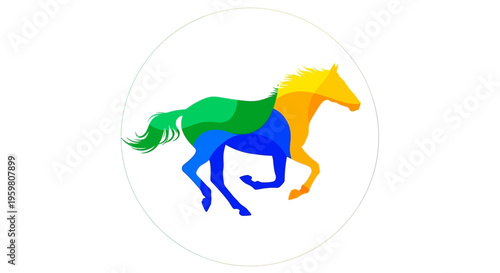 Colorful Horse Running Fast Sideways View.