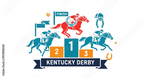 Kentucky Derby Horse Racing Logo Illustration.