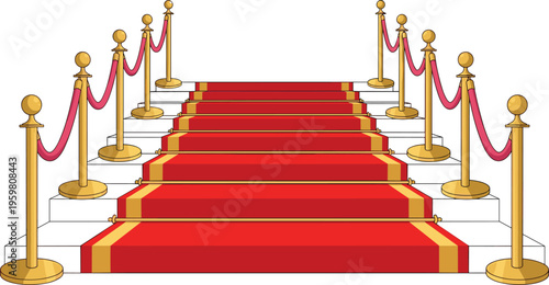 Red carpet stairs with golden barriers luxury event entrance premiere pathway VIP celebration illustration
