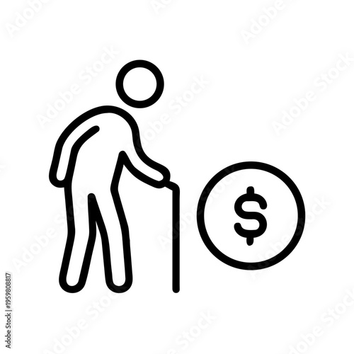 Retirement planning financial security for seniors and elderly with money and pension funds concept icon