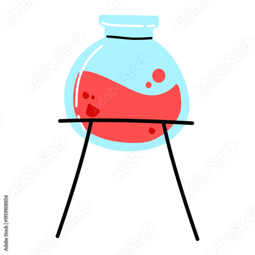 Laboratory glass flask with chemical liquid vector, red chemistry graphic resource