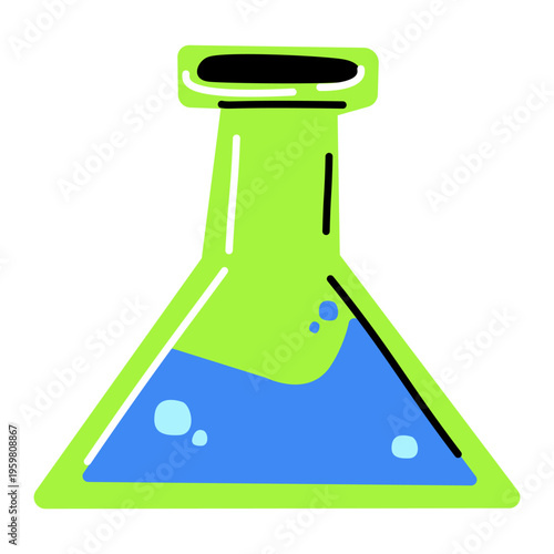  Laboratory glass flask with chemical liquid vector, green chemistry graphic resource