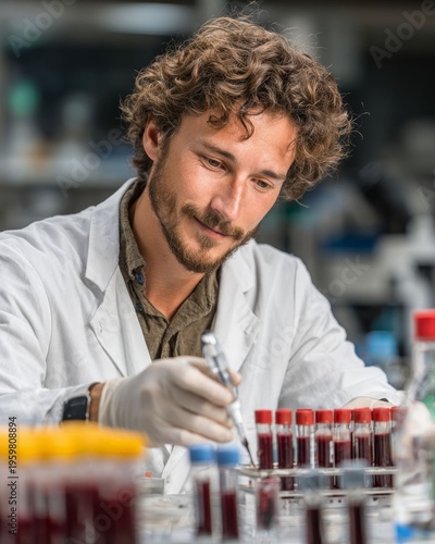 Scientist at Work: A focused scientist meticulously examines samples within a laboratory environment, engaged in critical research, embodying scientific rigor and analytical precision.