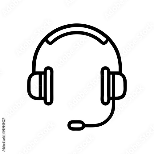 Headset microphone vector icon for call center support and gaming communication and audio equipment design
