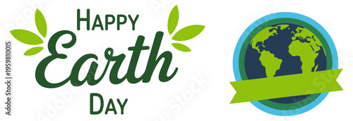 earth day icons leaf globe set