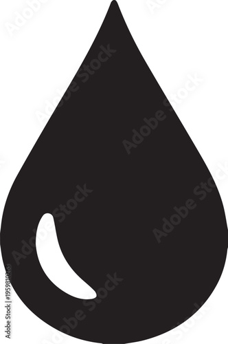 A shiny black petroleum fuel drop, a transparent clean water droplet, and a white liquid drip illustrate an industry icon symbol for nature and gas design